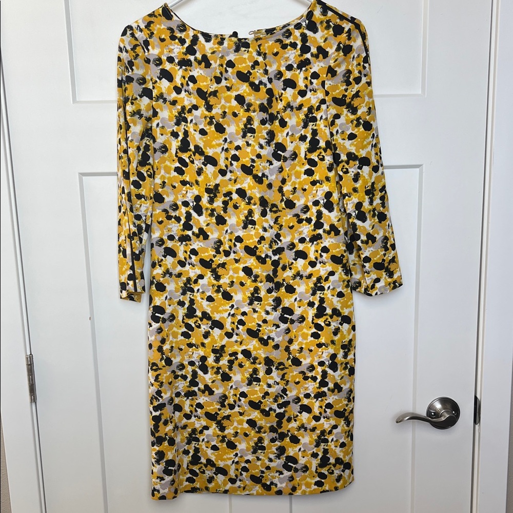H&M Yellow and Black Floral Long Sleeve Dress